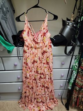 Timing Pink Floral Print V-Neck Maxi Dress